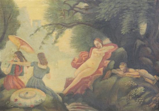 Francis Helps (Exh.1910-1940) Young women beside a lake 24 x 35cm